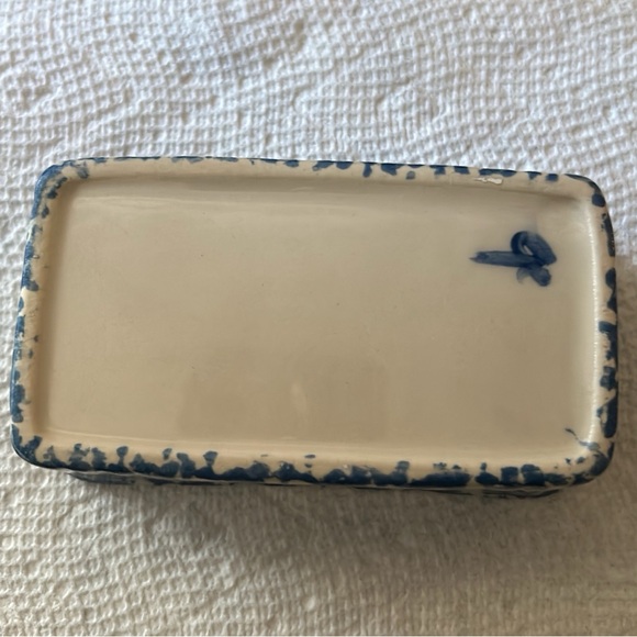 RARE Gerald Henn Workshops Blue Spongeware sugar packet holder / tidbit - Picture 3 of 3